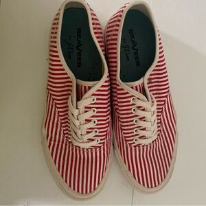 SeaVees Red and White Striped Lace-Up Sneakers